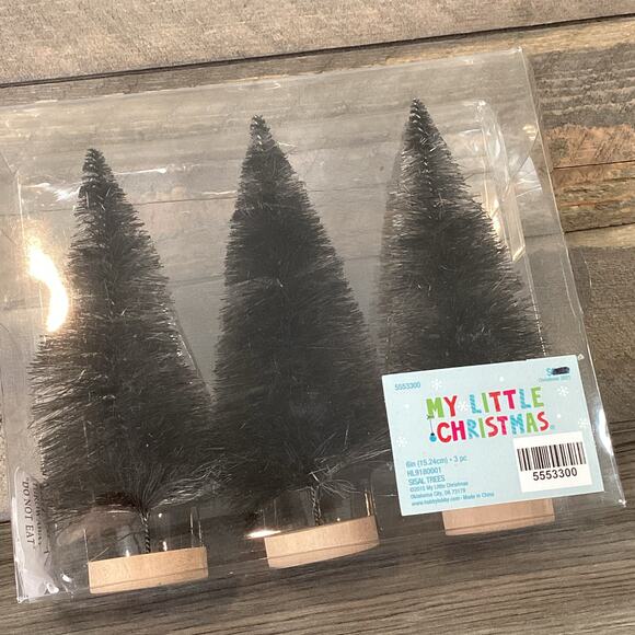My Little Christmas 6" Sisal Bottlebrush Trees Black Village Halloweentown NEW - Picture 3 of 9